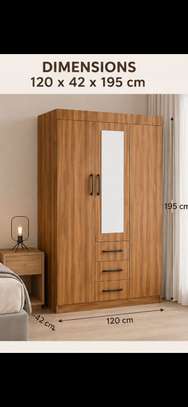 Armoire 2 portes miroir bois noyer 3 tiroirs compacte image 3