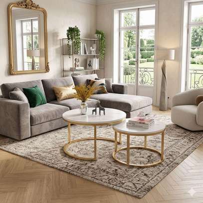 Table basse marbre blanc et bois doré design élégant image 6