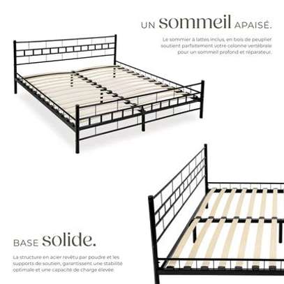 lit en  métal 180x 2m noir lattes bois image 2