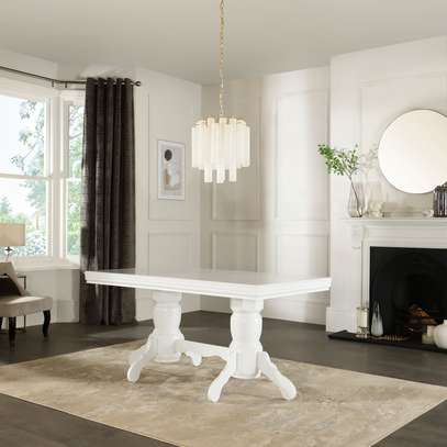 Table extensible blanche bois pied central sculpté image 4