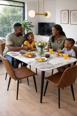 Ensemble table marbre + 4 chaises marron noir image 2
