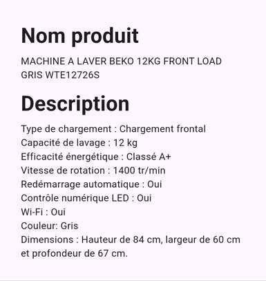 Beko lave-linge frontal 12kg gris digital image 5
