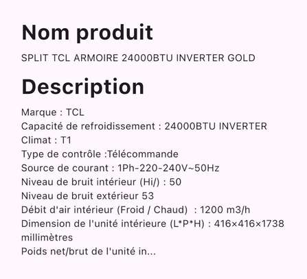 Climatiseur TCL  2.4BTU Inventer Gold image 6