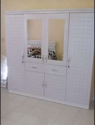 Armoire bois massif marron naturel 4 portes miroir image 2