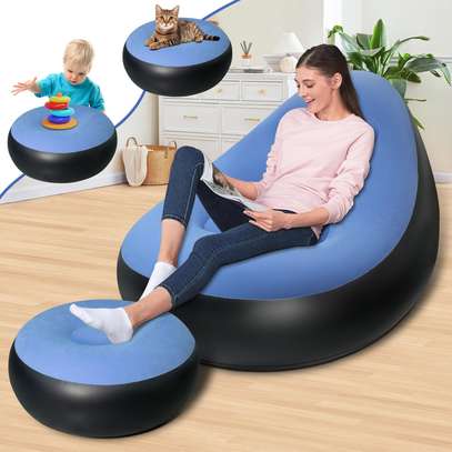 Fauteuil relax bleu marine avec pouf ergonomique image 3
