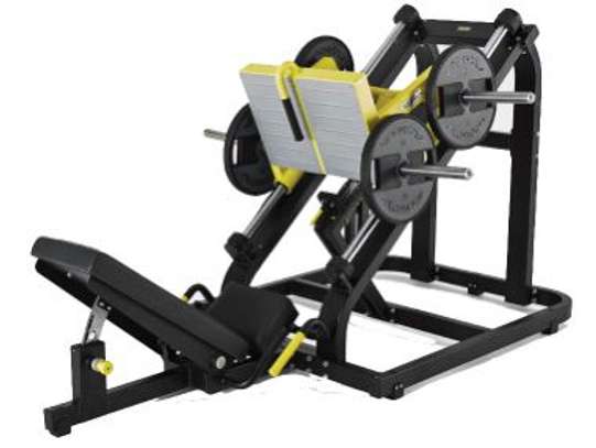 Presse à jambes inclinée noire et jaune fitness image 2