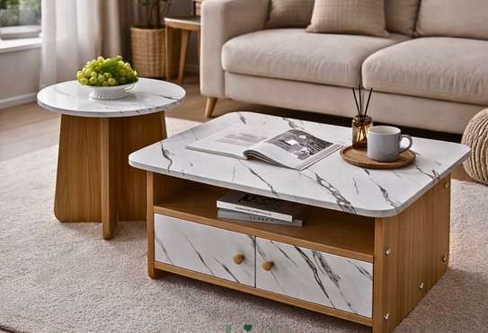 Table basse duo effet marbre 60x80 cm avec tiroir bois image 4