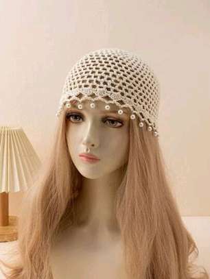 Bonnet crochet bleu clair perlé taille unique image 8