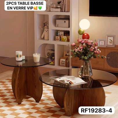 Table basse 2pcs en bois desous verre image 3