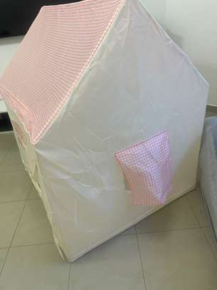 Cabane de jeu enfant pliable tissu blanc toit rose image 3