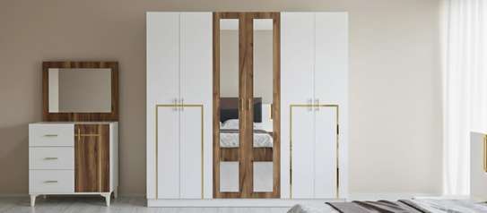 CHAMBRE A COUCHER ARMOIRE 6BATTANTS 5PIECES ANTHRA BLANC image 2