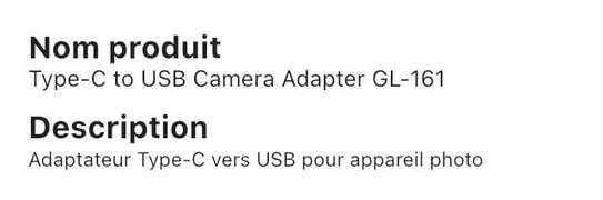 hub Type c to usb caméra adapter gl 161 image 2
