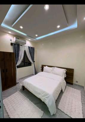 Chambre complète moderne lit double bois foncé LED image 2