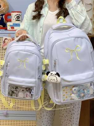 Sac à dos blanc petit/moyen nœud brodé avec panda image 5