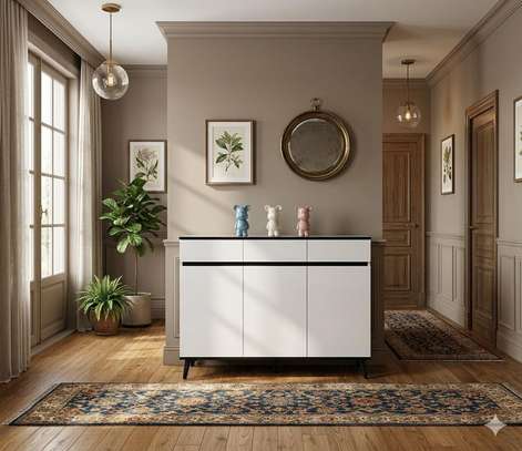 Buffet moderne blanc gris 5 portes LED intégré image 6