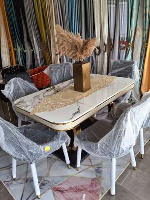 Ensemble Table à manger 6 chaises marbre blanc doré image 2