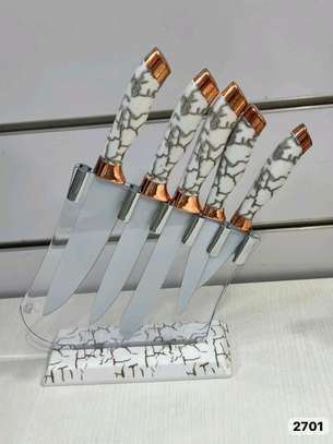 Ensemble 6 couteaux cuisine lame inox bloc bois image 3