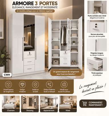 Armoire 3 Battants avec Miroir image 2