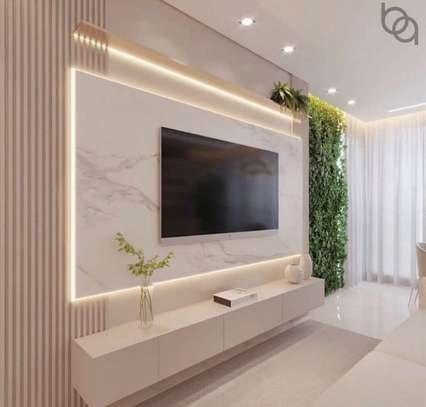 Meuble TV mural design LED blanc effet marbre image 4