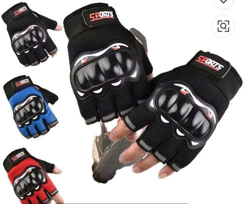 Gants moto demi-doigts cuir noir renforcés image 2