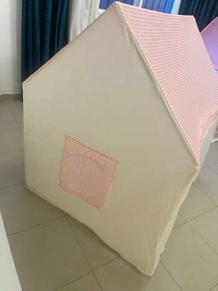 Cabane de jeu enfant pliable tissu blanc toit rose image 2
