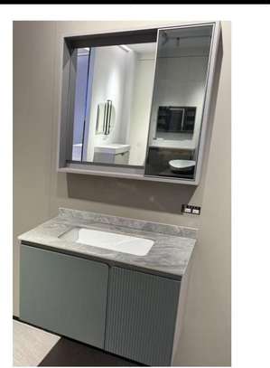 Meuble salle de bain moderne vasque intégrée gris clair image 3