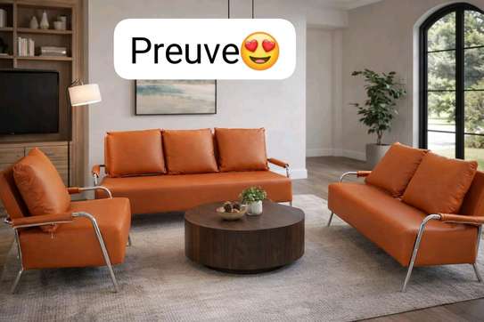 Ensemble canapé cuir synthétique orange 3-2 places moderne image 6