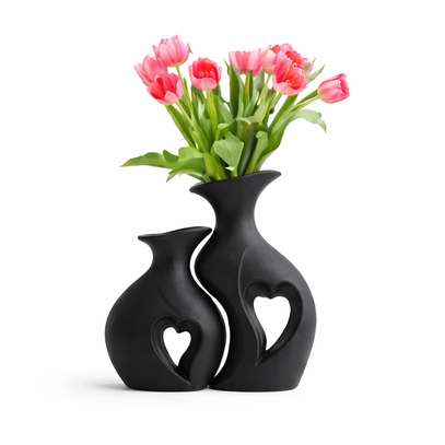 Ensemble 2 vases céramique blanc cassé motif cœur image 2