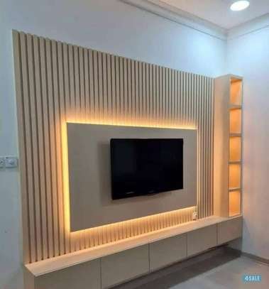 Meuble TV mural design LED blanc effet marbre image 2