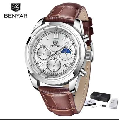 BENTAR Montre cuir marron chronographe phase lune image 3