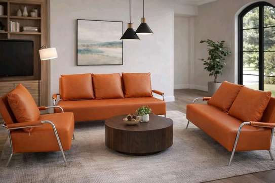 Ensemble canapé cuir synthétique orange 3-2 places moderne image 4