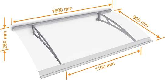 Auvent Polycarbonate Transparent, Support En Aluminium Gris image 3