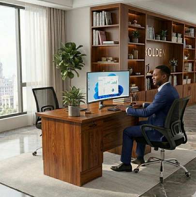 Golden table bureau bois massif 1,20m rangement intégré image 3