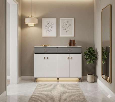 Buffet moderne blanc gris 5 portes LED intégré image 2
