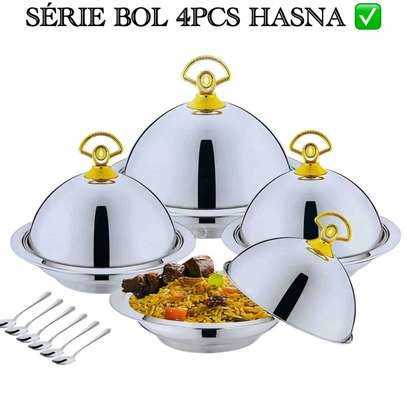 Plats de service Hasna x4 en inox avec couvercles image 2
