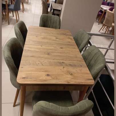 -TABLE A MANGER EXTENSIBLE MARRON 6CHAISES VERT image 1