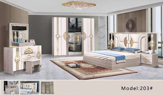 CHAMBRE A COUCHER ARMOIRE 6BATTANTS 5PIECES BEIGE BLANC image 2