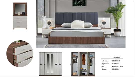 CHAMBRE A COUCHER 6BATTANTS 4PIECES BLANC MARRON ROUND image 2