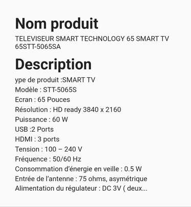 TÉLÉVISEUR SMART TECHNOLOGY 65 SMART TV image 2