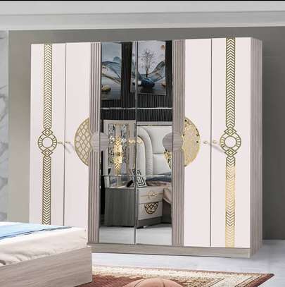 CHAMBRE A COUCHER ARMOIRE 6BATTANTS 5PIECES BEIGE BLANC image 4