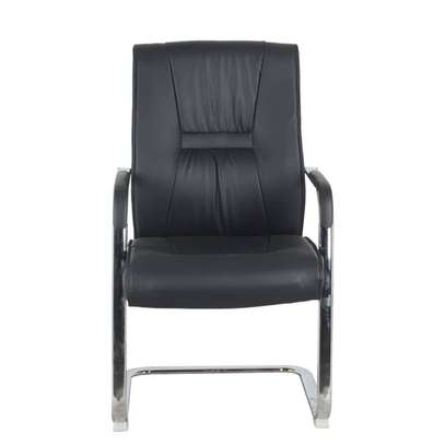Chaise bureau cuir noir métal chromé sans roulettes image 1