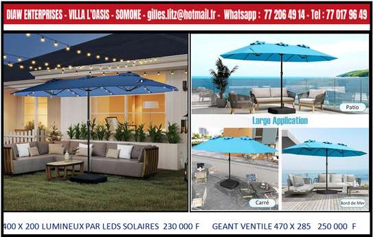 Parasol grand format 470x285 cm LED solaire bleu image 1