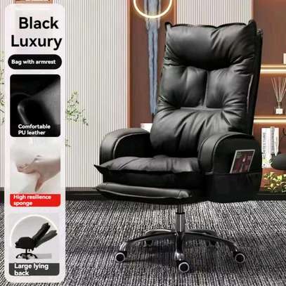 Chaise de Bureau Luxe Noir en Cuir PU image 1