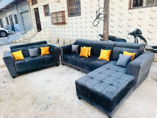 Salon 7 Places Angle velours gris anthracite image 1