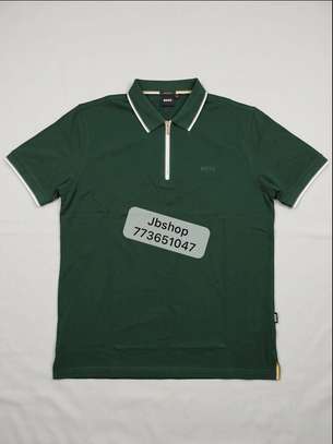 Boss polo homme vert foncé col zippé manches courtes image 1