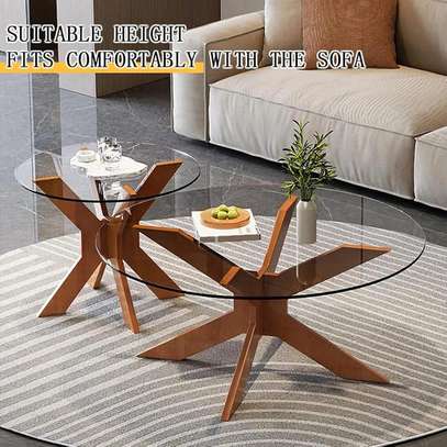 Table basse duo en verre modernes support en bois image 4