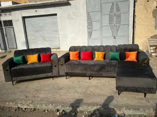 Salon angle modulable velours gris 7 places image 1