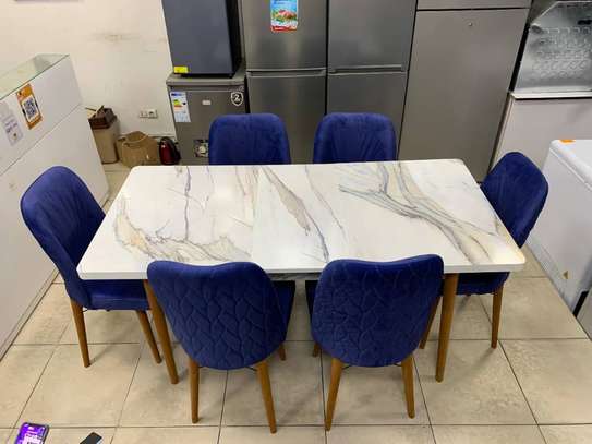TABLE À MANGER 6PLACES EXTENSIBLE BOIS BLANC-BLEU B30 image 1