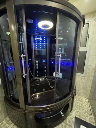 Cabine douche spa multifonction LED hydrojets noir image 1