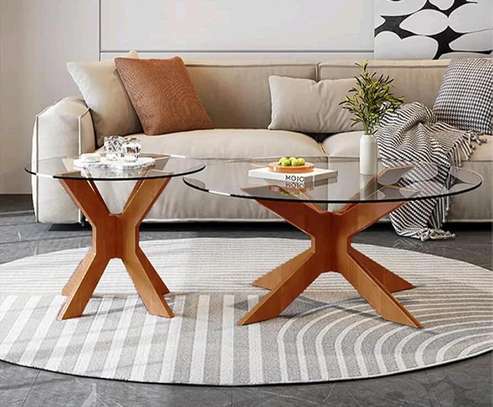 Table basse duo en verre modernes support en bois image 5